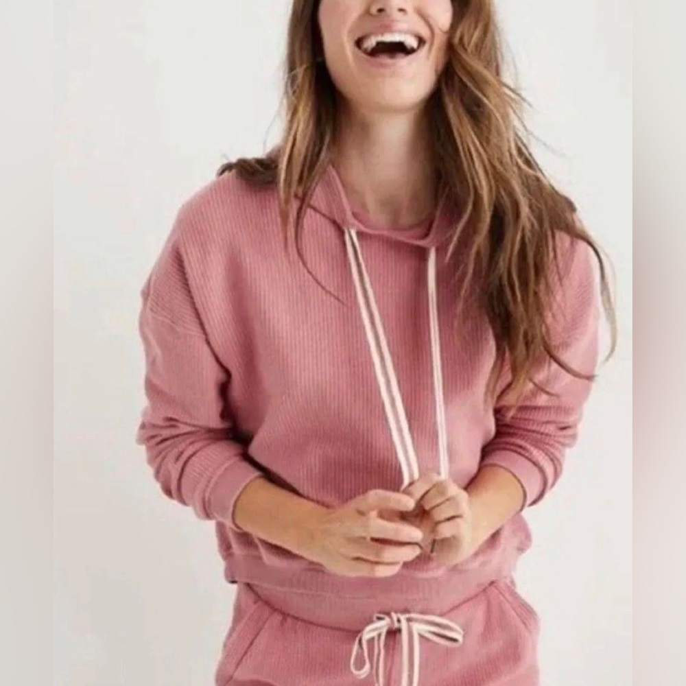 Aerie Pink Corded Crop Hoodie